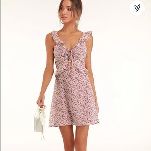 Mina Mauve Pink Floral Print Ruffled Skater Dress